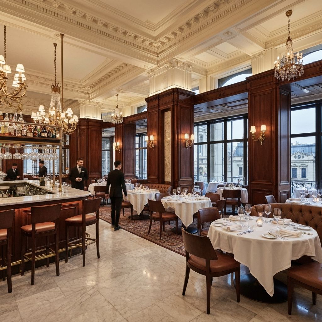 Elegant restaurant interior prepared for service